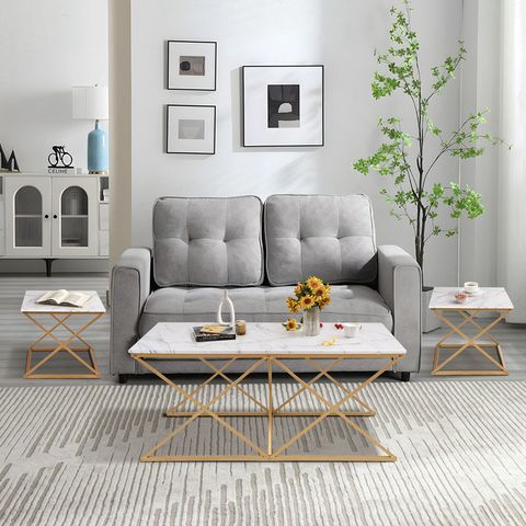 Mercer41 Nesting Coffee Table Set Of 3, Faux Marble Top With Golden Frame & Reviews | Wayfair in The Black Finish of the Silas Nesting Tables Understanding Its Timeless Appeal